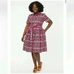 NWOT Joanie Louise Floral Stripe Print Button Down Shirt Dress